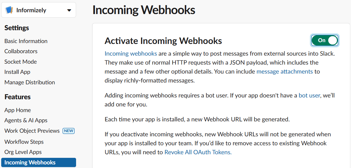 Activate Slack Webhook