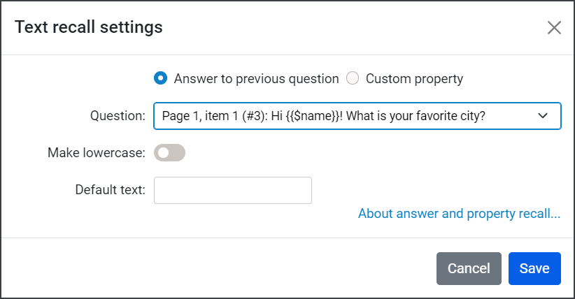 Text Piping: answer configuration