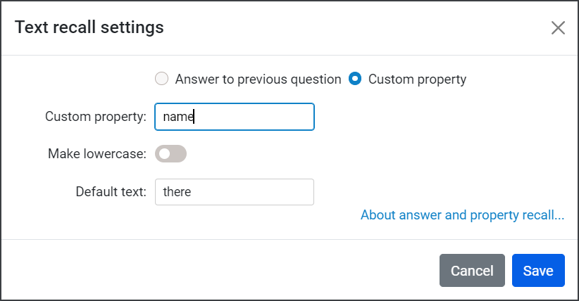 Text Piping: property configuration